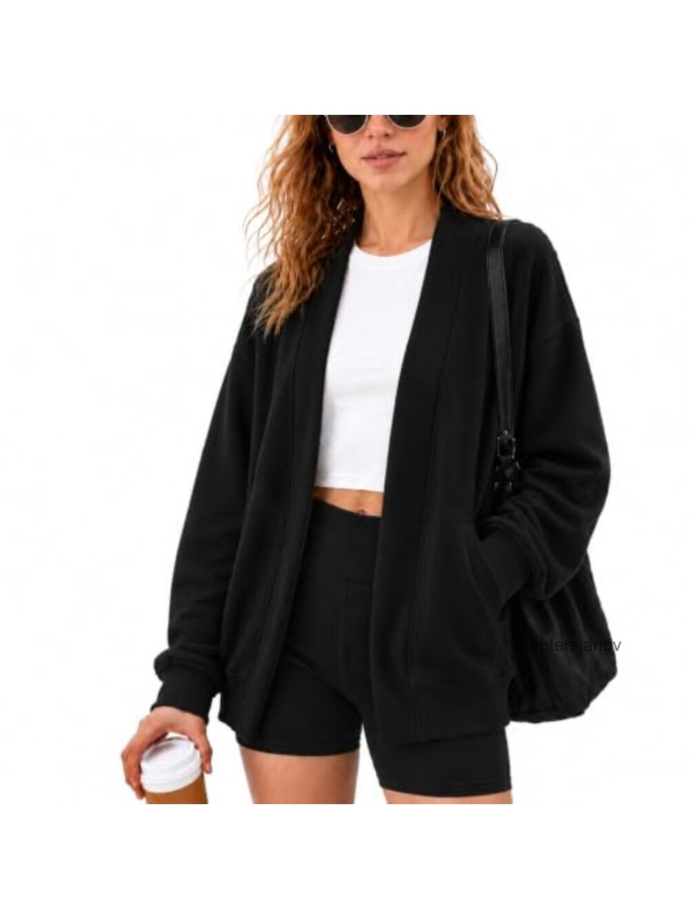Oversized Cotton Blend Open Front Cardigan Loose Fit Pocket Casual Layer